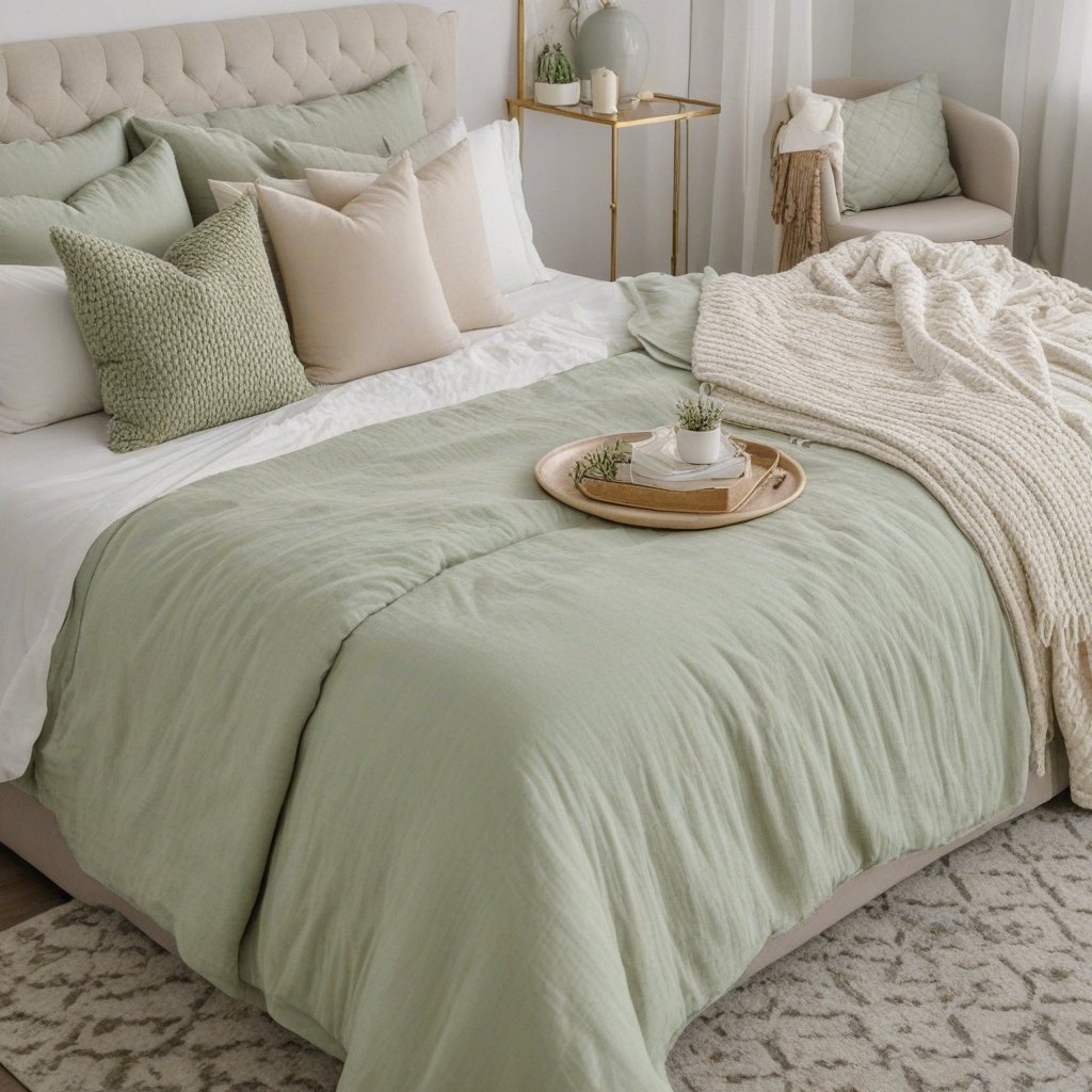 Professional styling with layered textures, coordinated pillows